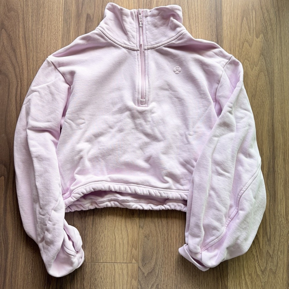 Lululemon Cotton Terry Tennis Half Zip sweatshirt‎ sz XS Pink Organza Excellent
